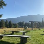 Ceremony benches overlooking Lake Wenatchee at Brown Family Homestead